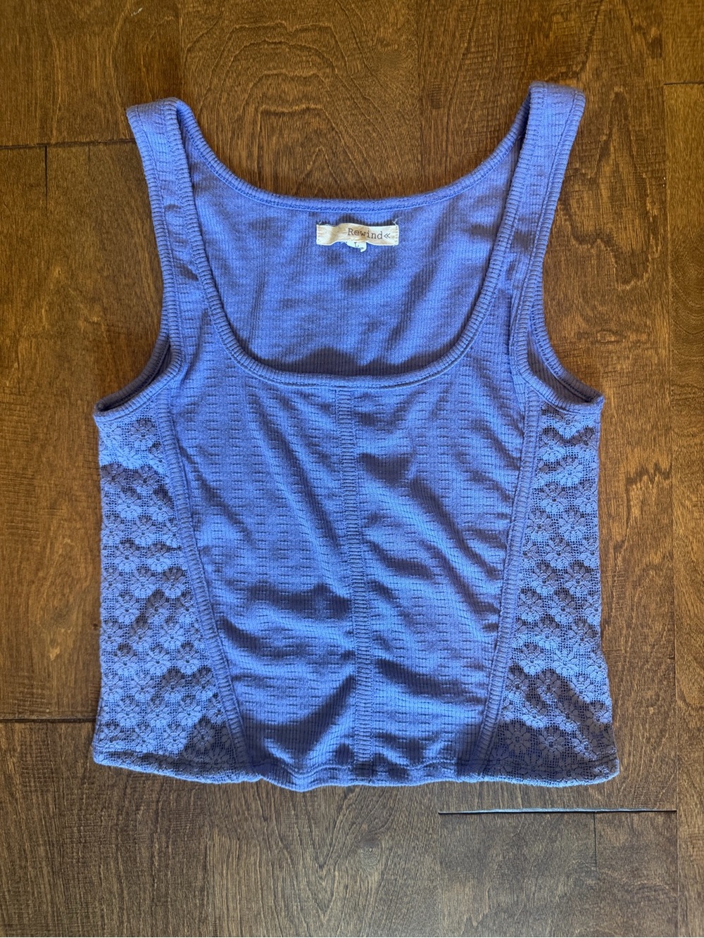 Rewind Lavender Ribbed Tank with Lace Side Panels